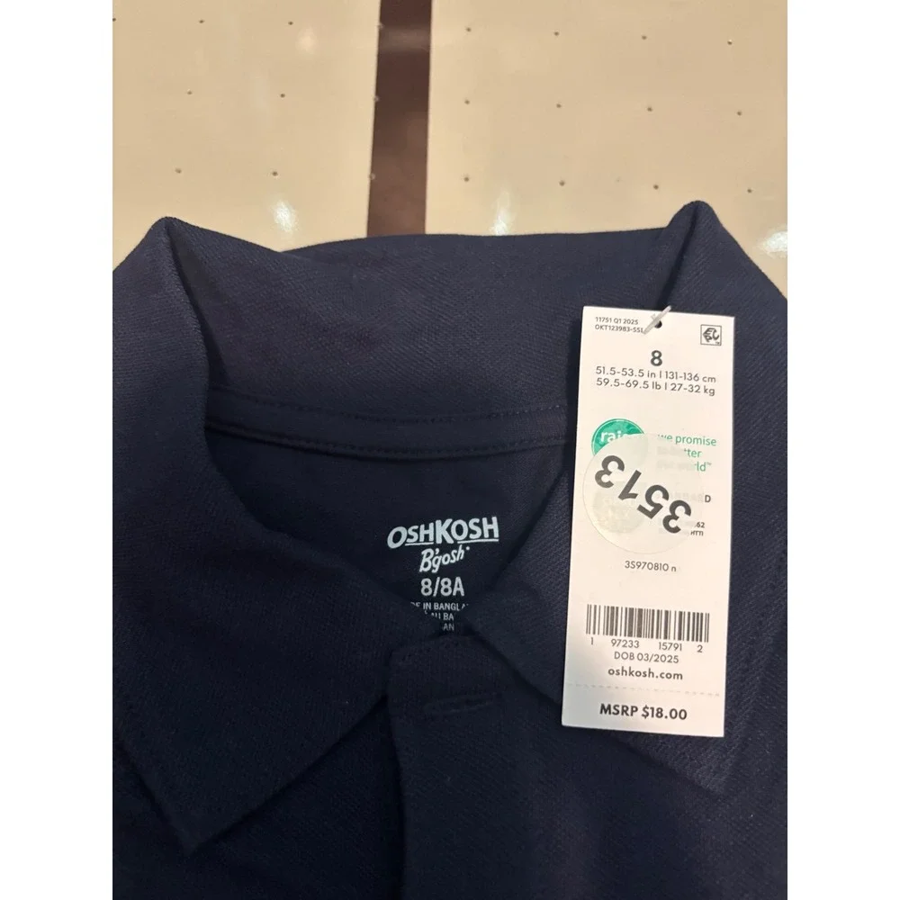 123 OshKosh Bgosh Boys Navy Blue Short Sleeve Polo Shirt Size 8 School Uniform