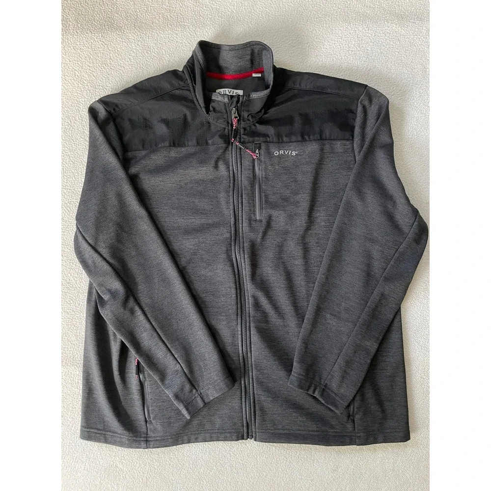 Orvis Mens XXL Bonded Mesh Fleece Full Zip Jacket Charcoal Gray 1522009
