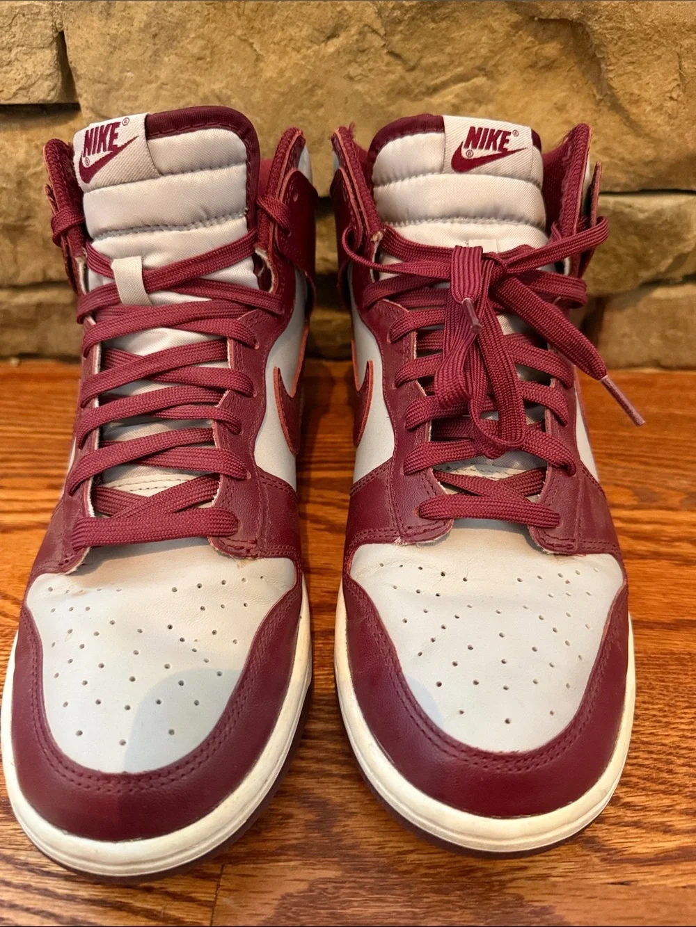 Nike Dunk High in Maroon and White