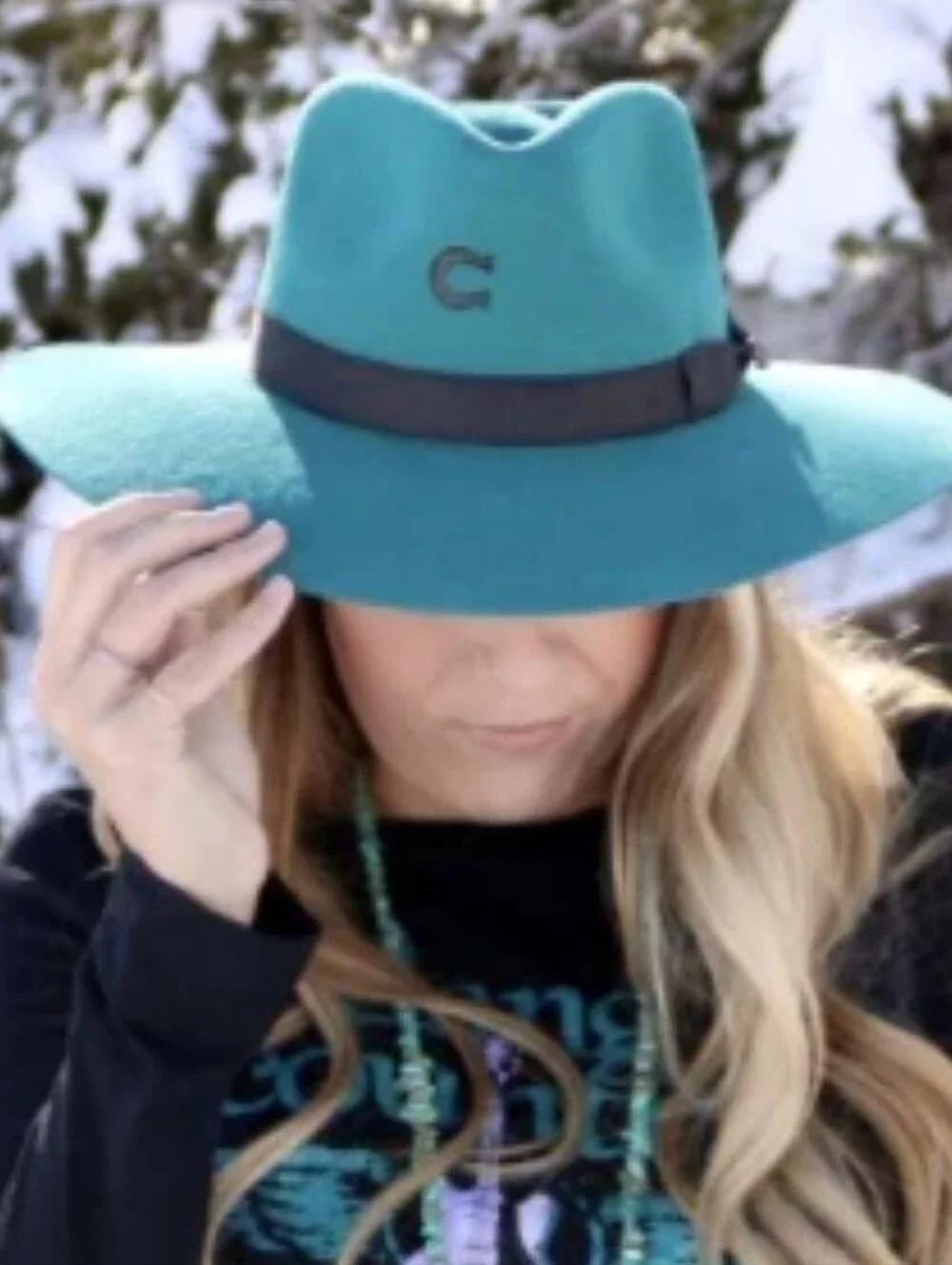 Teal Wool Fedora with Contrast Band