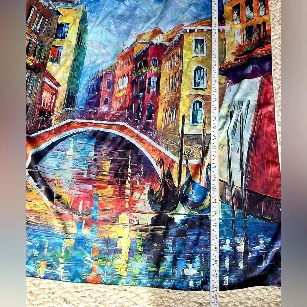 Silk made in Italy scarf double sided Venice flowers hand painted
