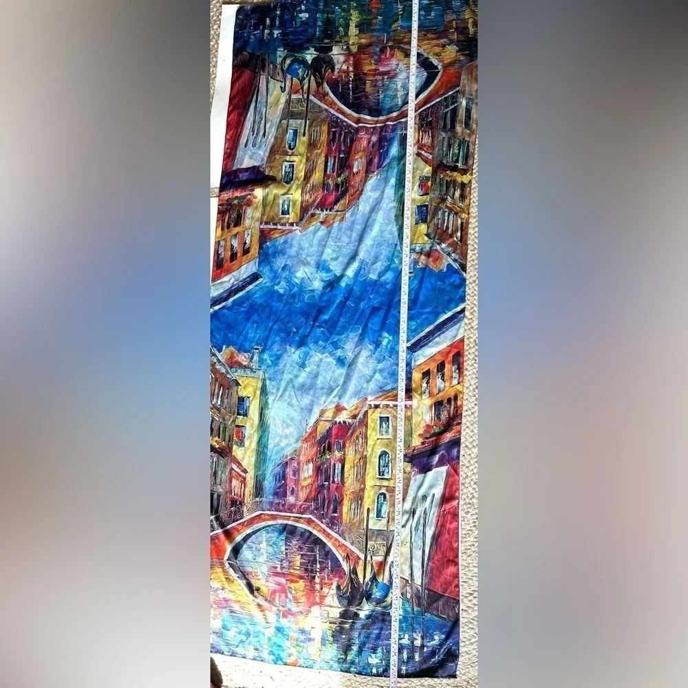 Silk made in Italy scarf double sided Venice flowers hand painted
