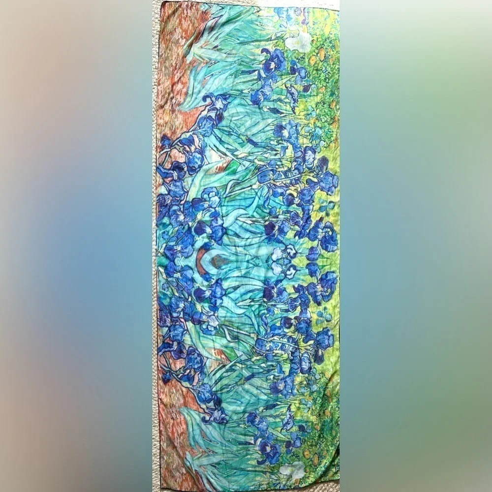Silk made in Italy scarf double sided Venice flowers hand painted