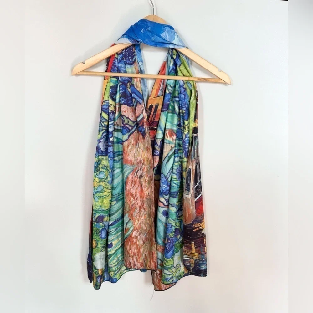 Silk made in Italy scarf double sided Venice flowers hand painted