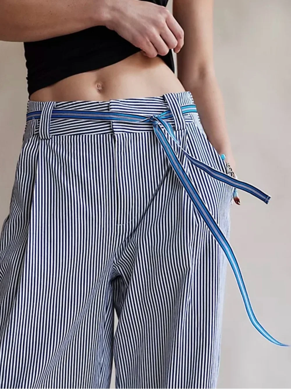 NWT Free People Blue & White Buckle Back Trouser Pants