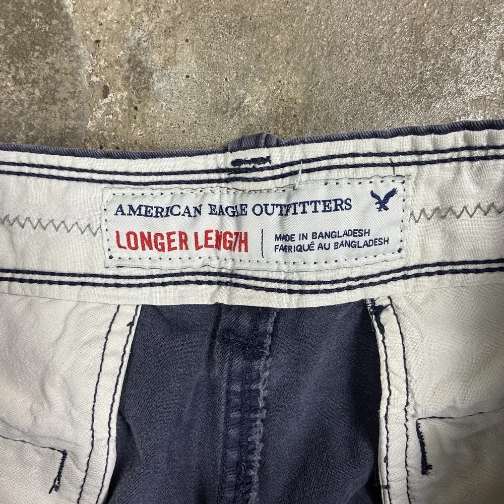Vintage Y2K American Eagle Chino Shorts Size 34 Gray Longer Length Eagle Logo