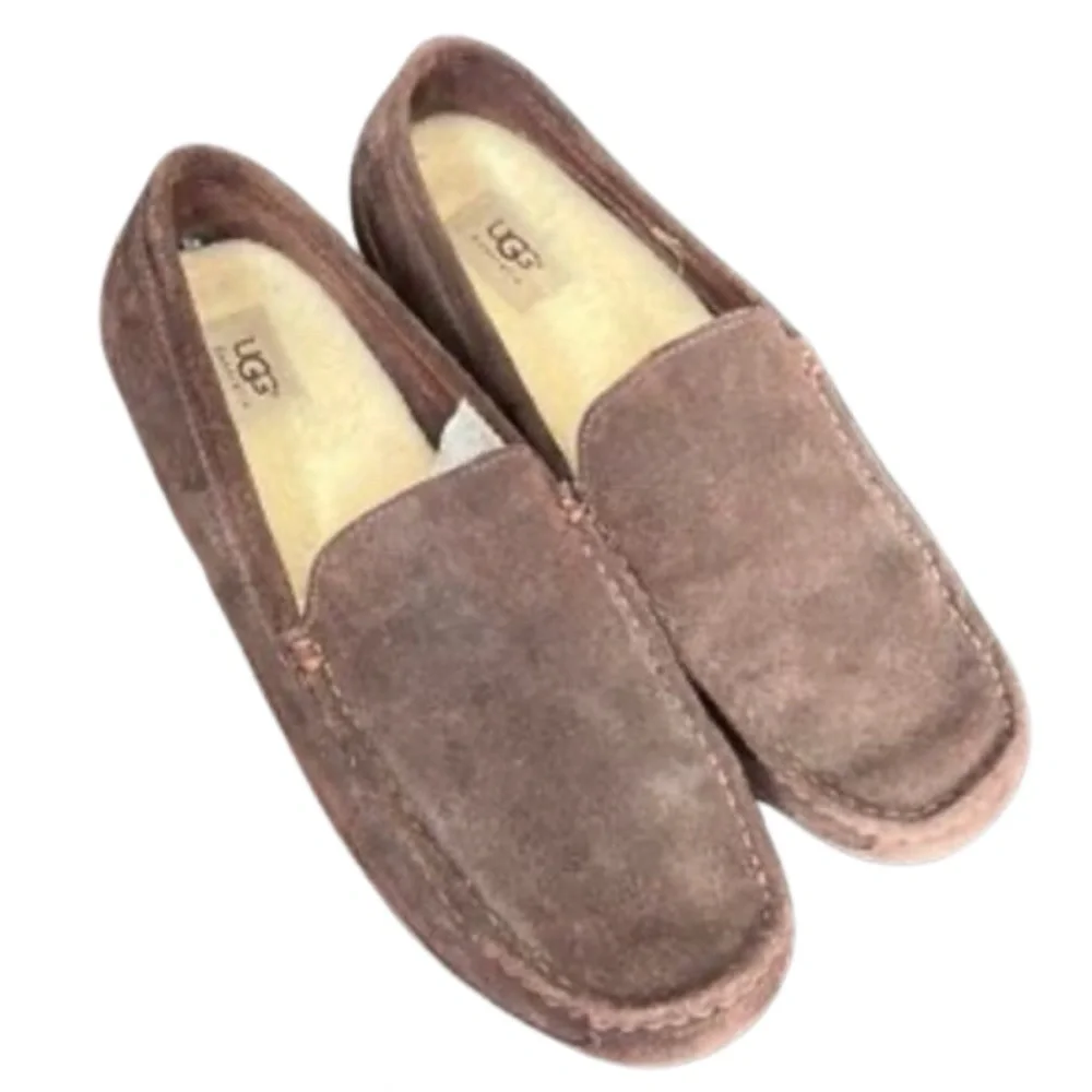UGG Alder Men’s Shearling Suede Brown Slip On Loafers Size 10