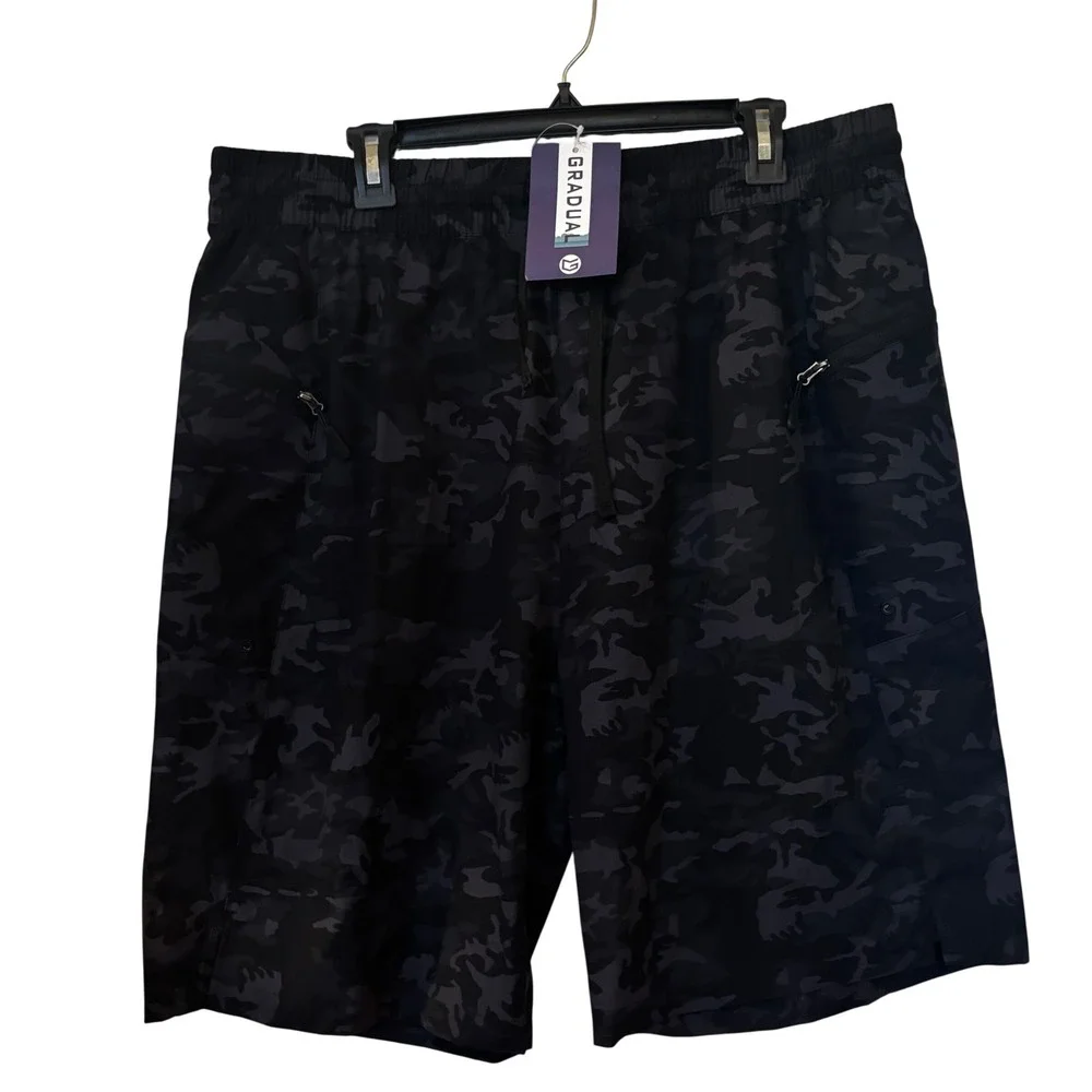Gradual Men's‎ Hiking Shorts XXL NWT Black Camouflage Pattern Pockets