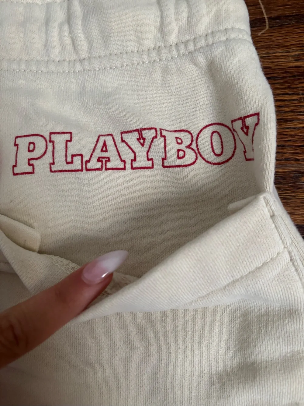 Playboy Men’s Cream Lounge Shorts with Red Bunny and Silhouette Size Small