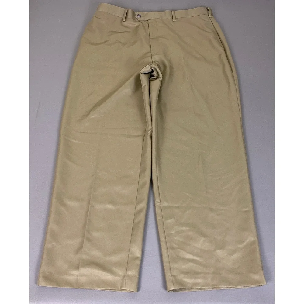 Croft & Barrow Dress Pants Mens Size 38x30 Khaki Tan‎ Flat Front 100% Polyester