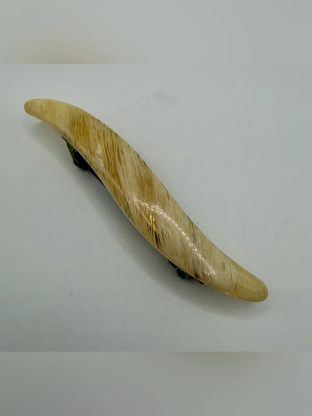 Vtg French Barrette Faux Horn Marble Otomatic Bte SGDG Cream Brown 1950s France