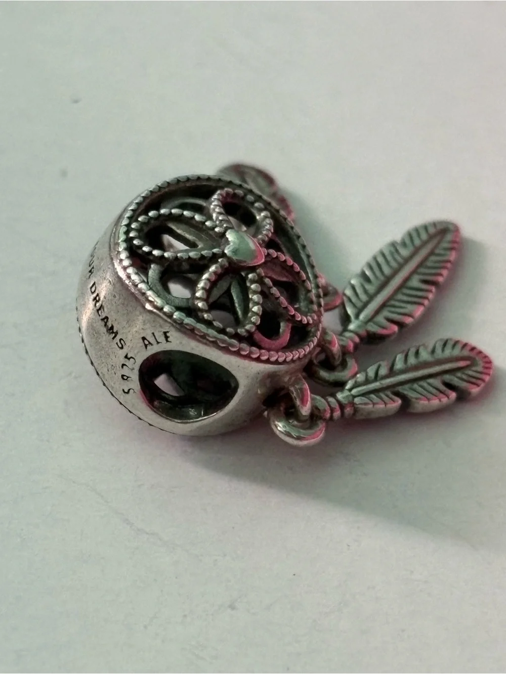 Pandora Silver Dreamcatcher Dangle Charm with Feathers