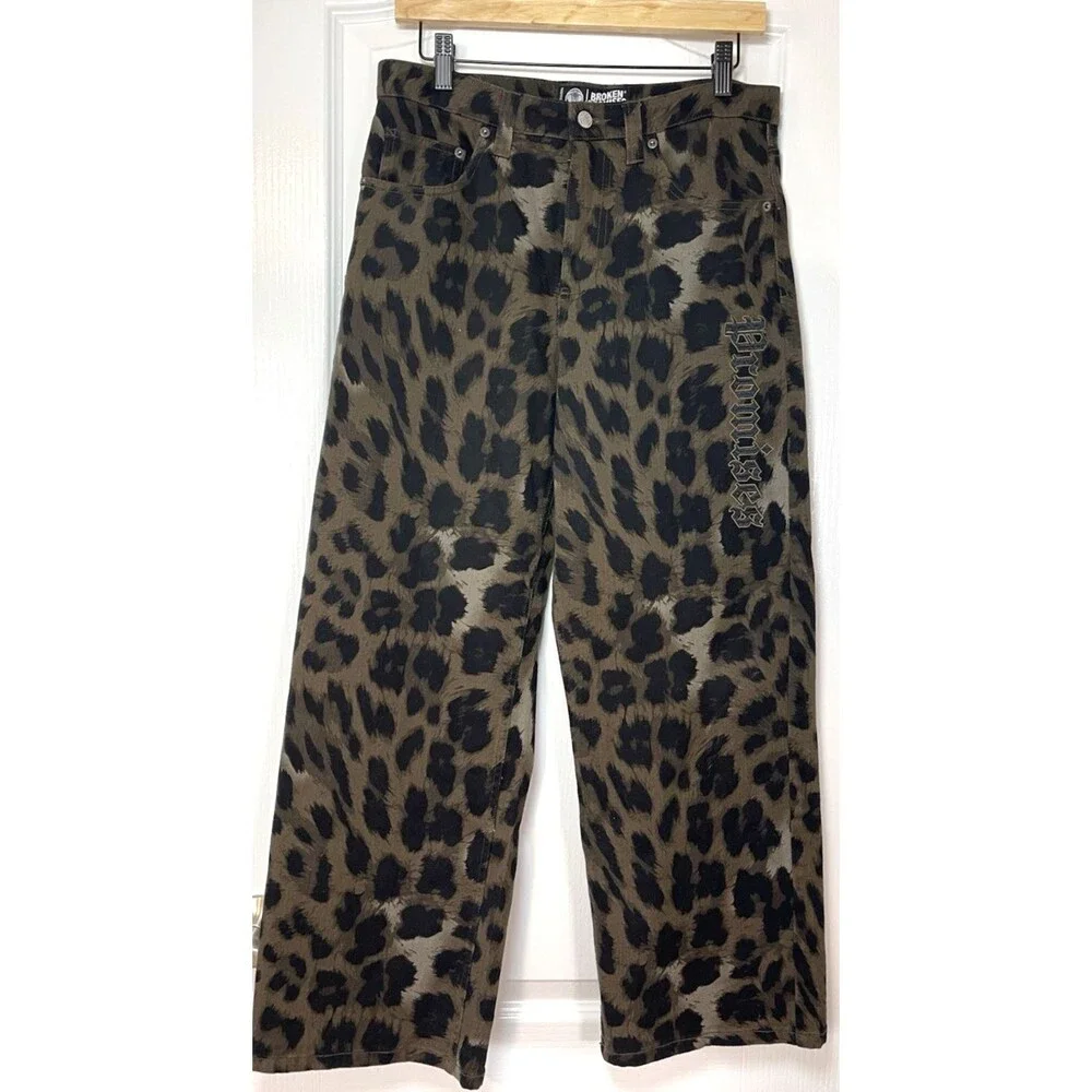 Broken Promises mens jeans NEW! wide leg leopard embroidered snake size 28