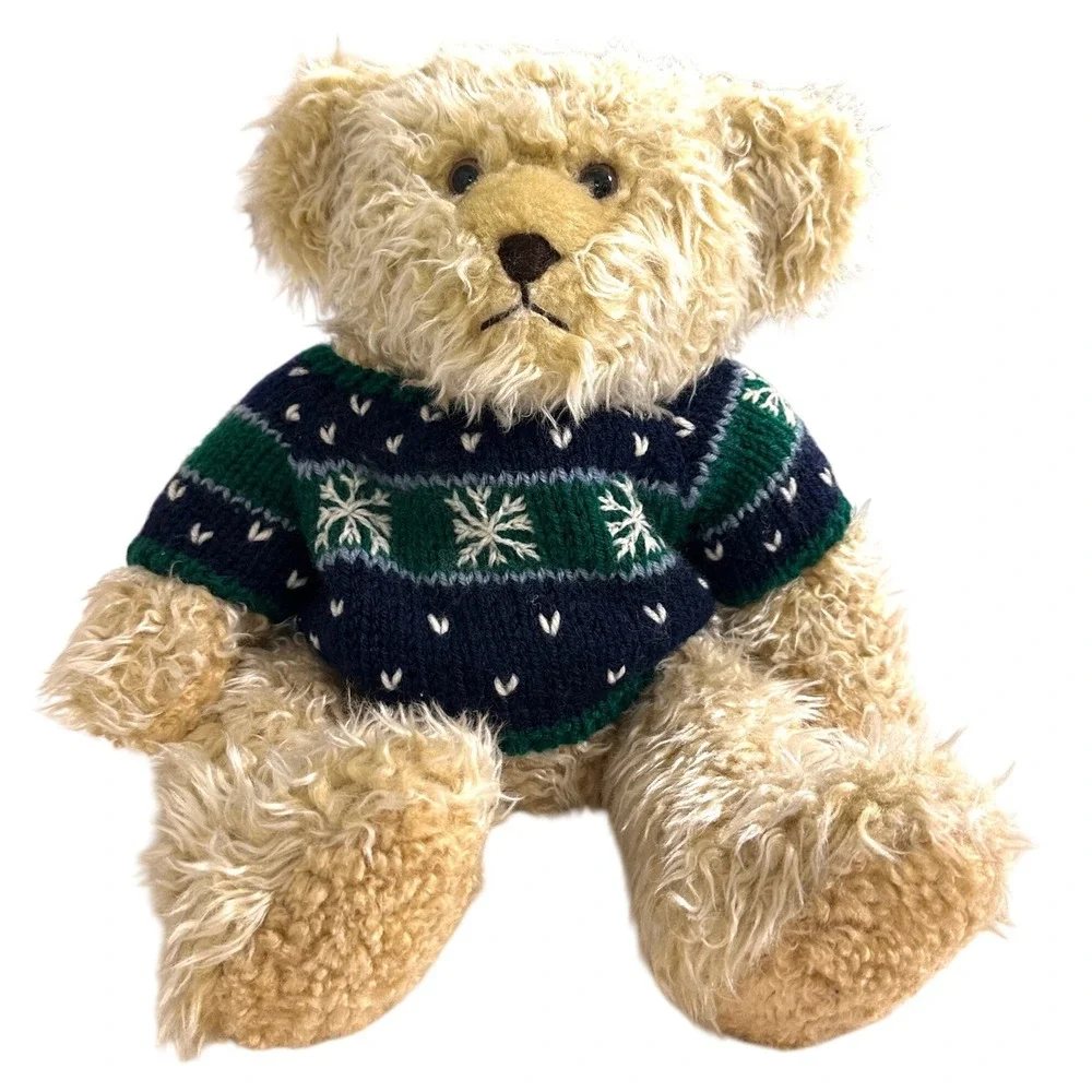 VTG Teddy Bear Plush Fair Isle Sweater Shaggy Tan Yang Jee Cottage Holiday 16