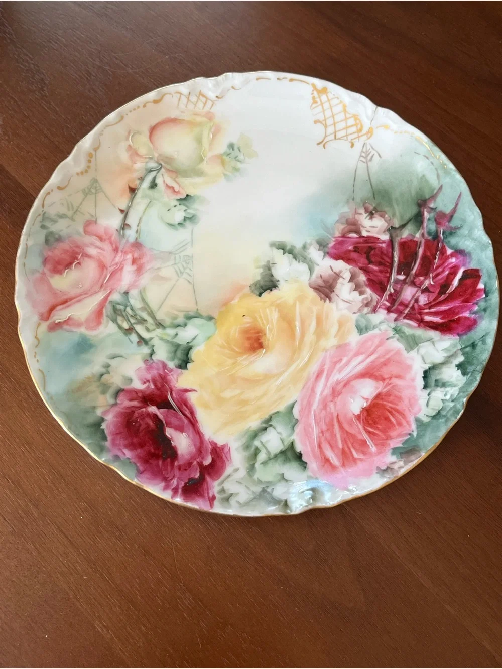 Vtg. Hand Painted Decorative Haviland France Plate Cabbage Rose  Artist Signed