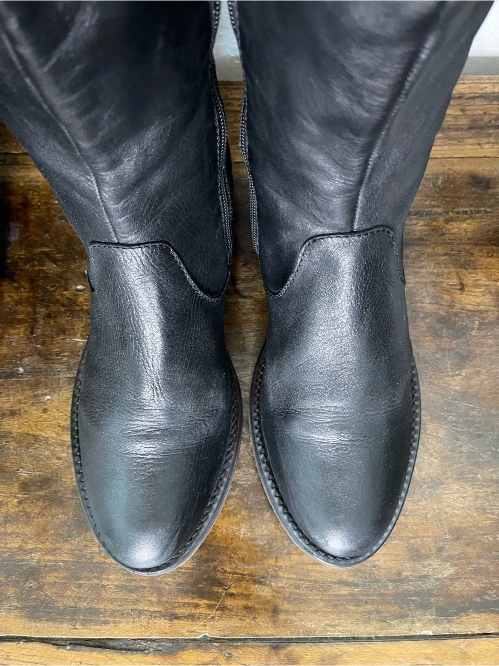 Steve Madden Black Leather Knee-High Zip Riding Boots, approx size 9