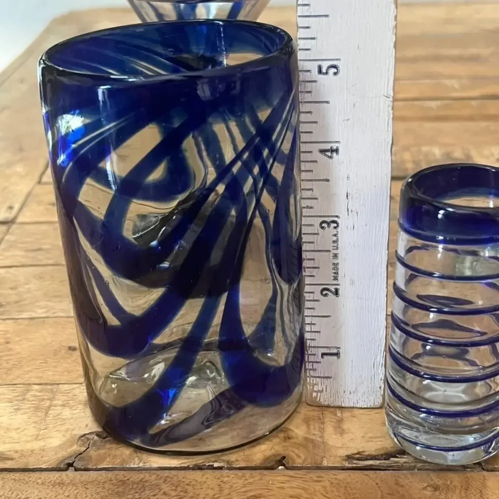Blue Swirl Glassware Set 2 Margarita 1 Shot Glass 1 Wine Glass 1 Highball Glass