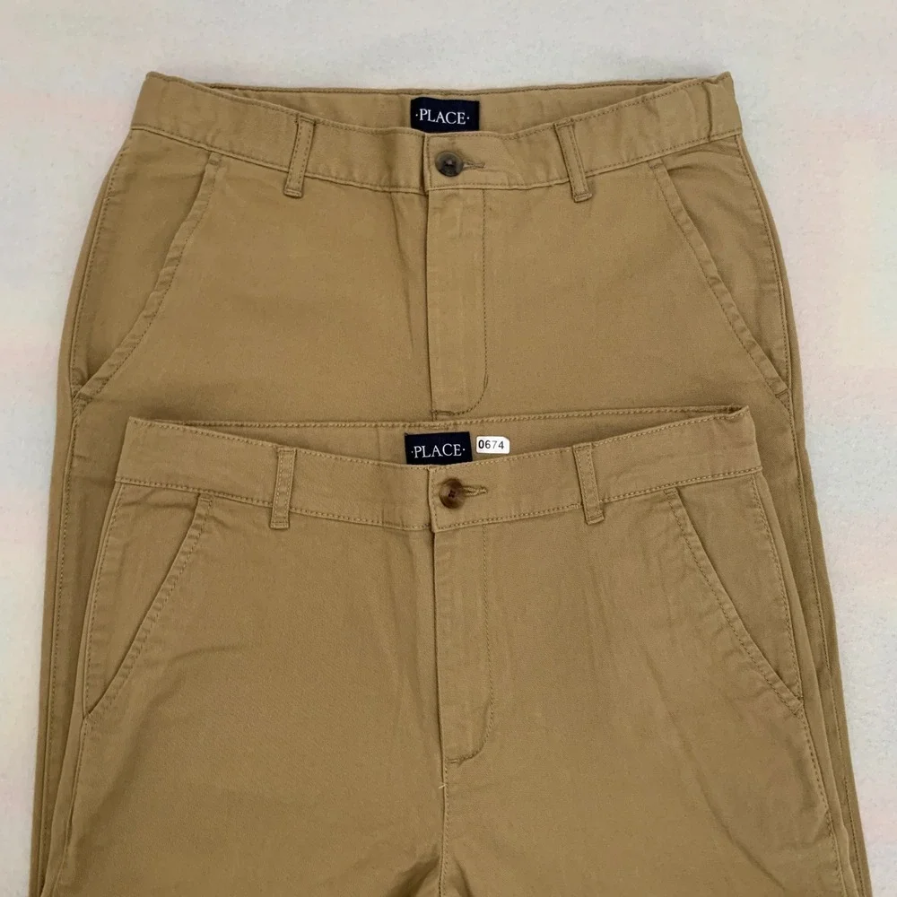 2-Pack The Children's Place Chino Pants BIG BOY Uniform 16 Tan Khaki Adjustable