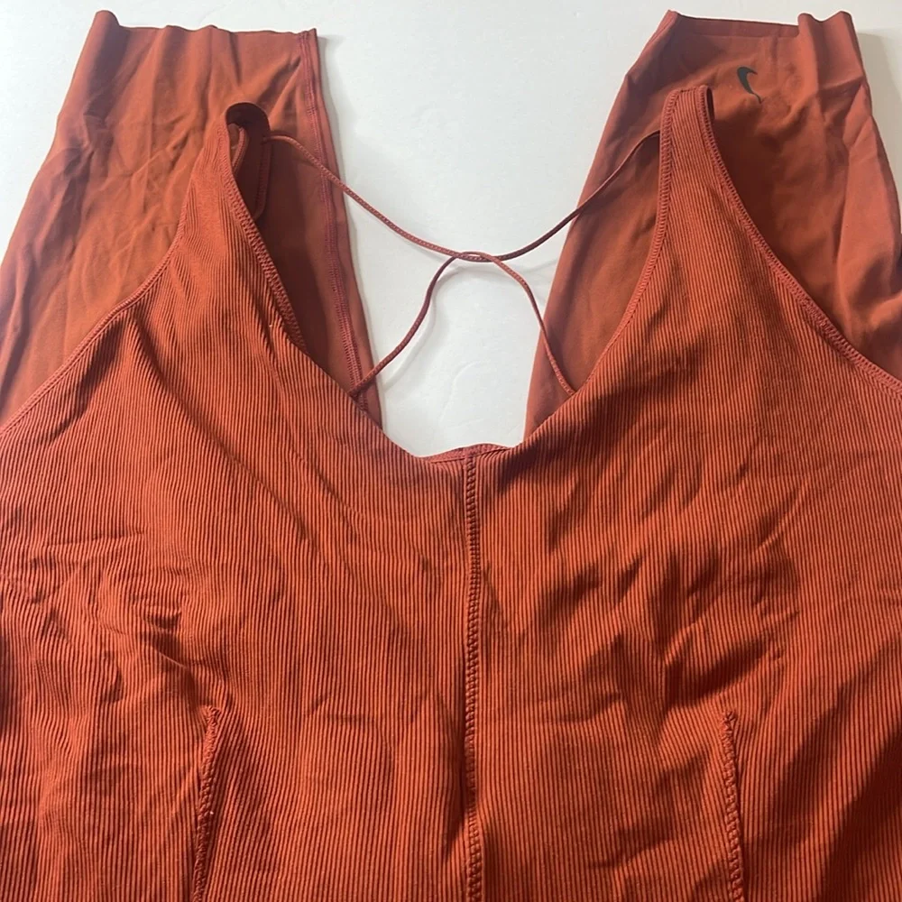 Nike Yoga Luxe Infinalon Layered Jumpsuit Onesie Burnt Orange / Rust 2X