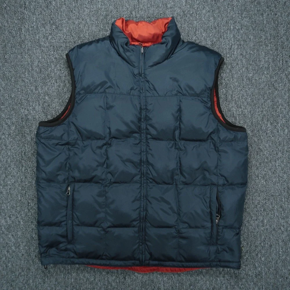 Eddie Bauer Vest Mens‎ Large Blue Orange Goose Down Reversible Full Zip Pockets