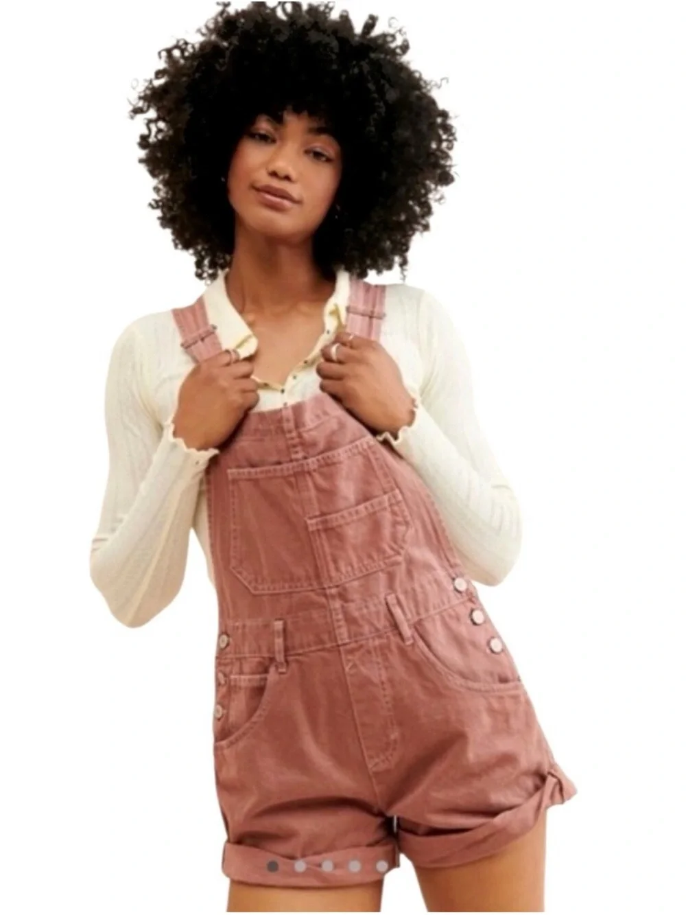 Free People Ziggy Shortalls Rose Denim Jean Romper relaxed slouchy fit Sz XS