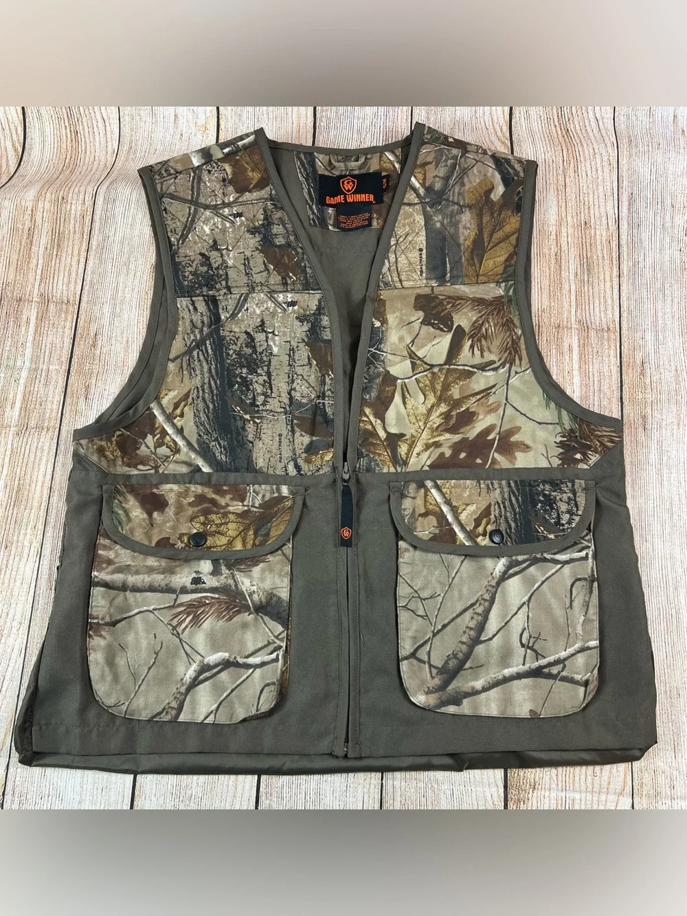 Mens Game Winner Brown Realtree Camo Full Zip Hunting Light Vest Size Small