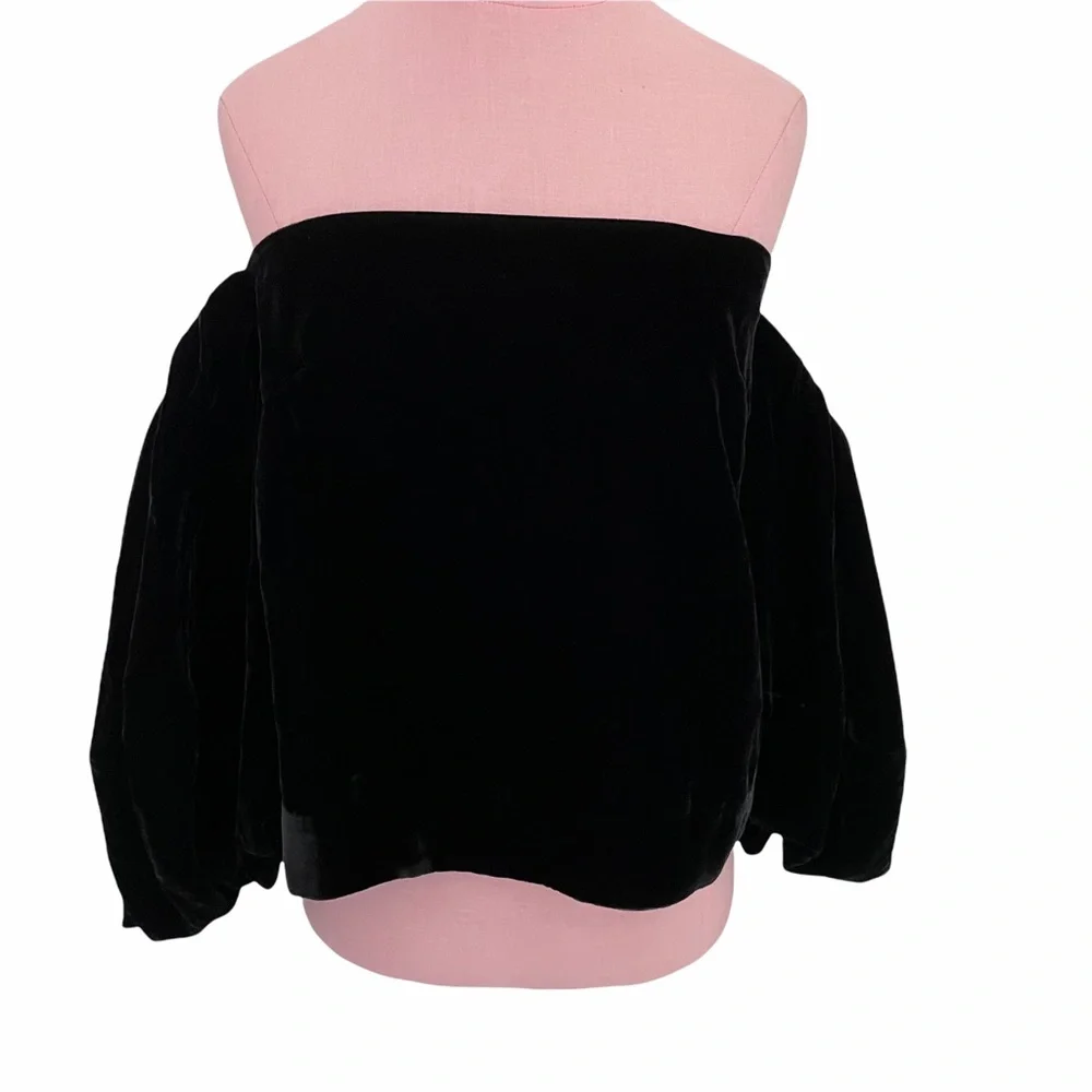 Free People Black Off-Shoulder Velvet Peasant Top