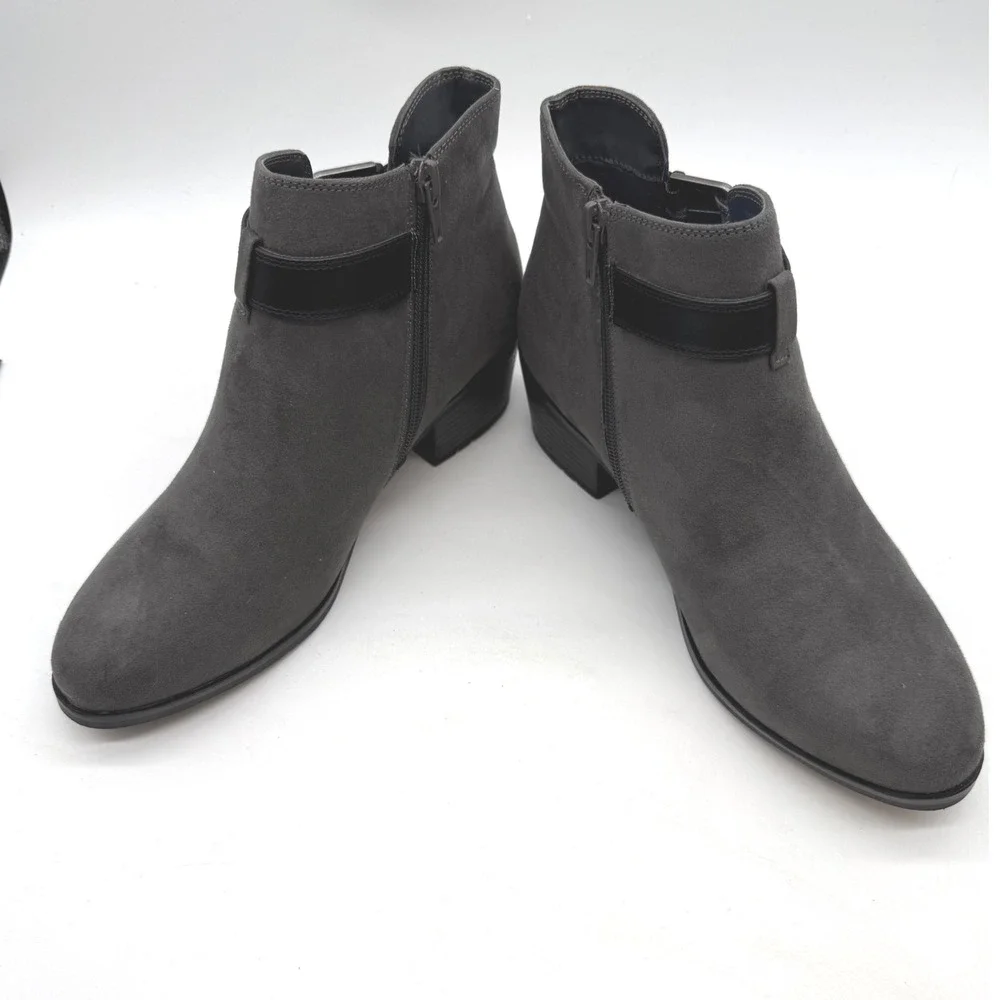 Market & Spruce Gray Suede Ankle Boots Side Zip‎ Buckle Block Heel Women US 9W
