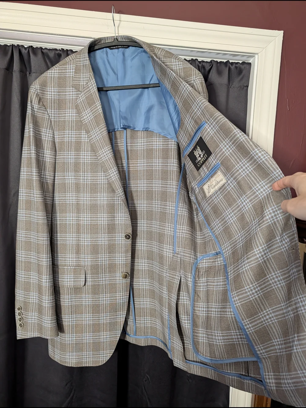 COPPLEY Tessilstrona Silk & Wool Gray/Blue Exploded Plaid Sport Coat 42L
