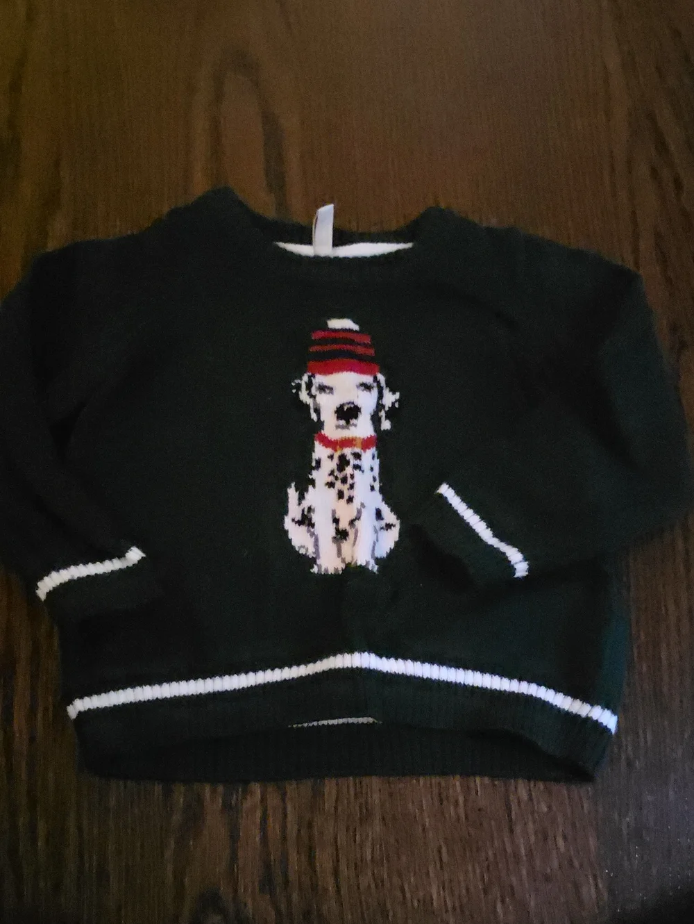 Janie and Jack Dark Green Sweater with Dalmatian Intarsia