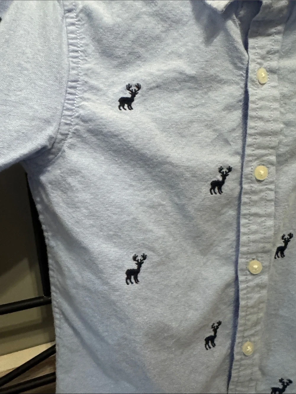 Janie and Jack Light Blue Button-Down with Navy Moose Embroidery 5 Cotton