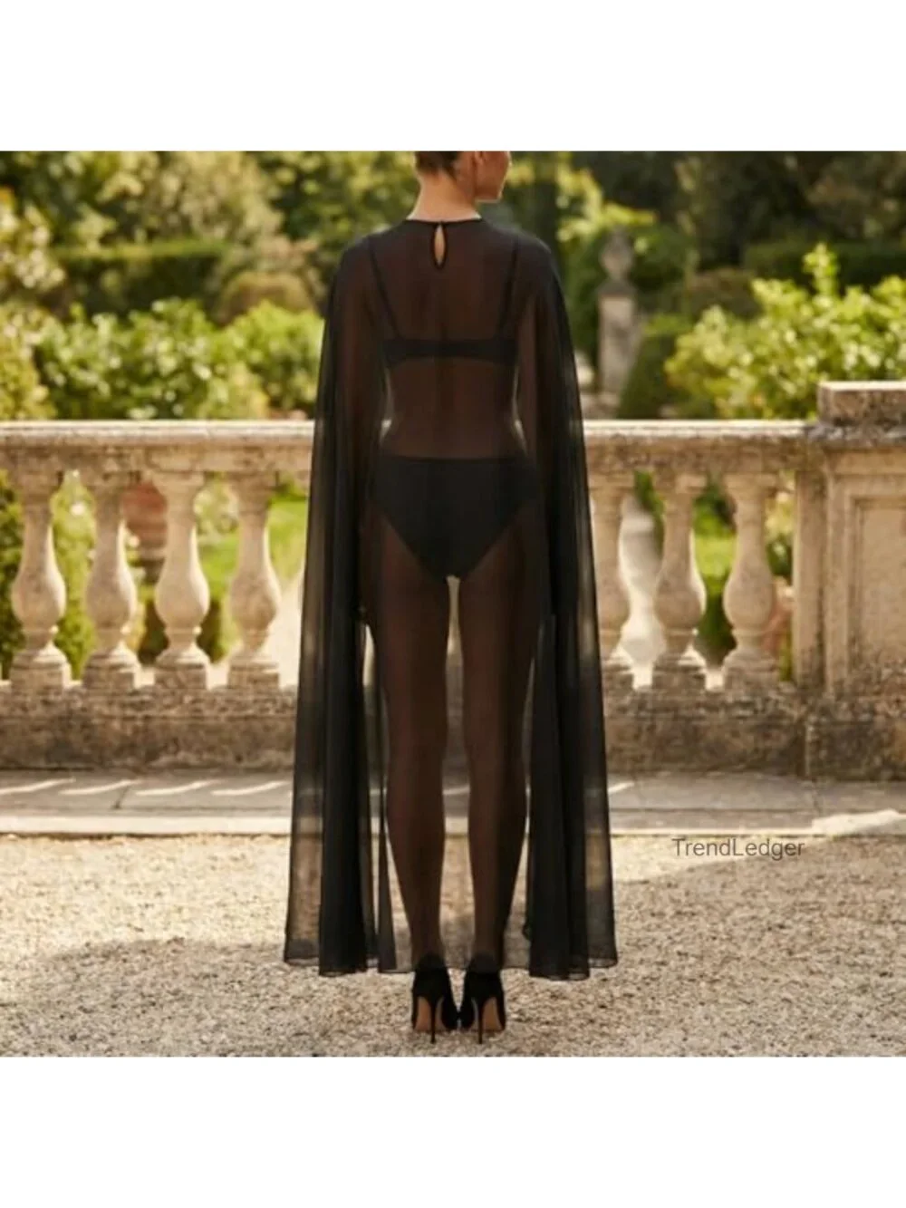 Sheer Mesh Chiffon Cape Poncho Top Evening Dress Wrap