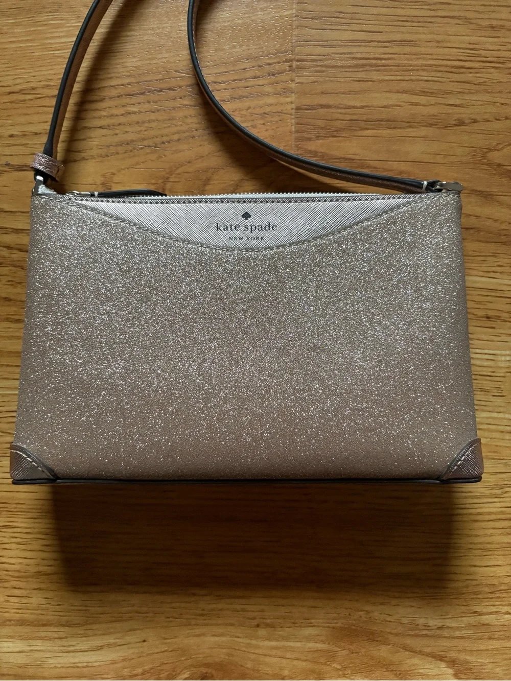 Kate Spade Rose Gold Glitter Fabric Crossbody Purse Bag