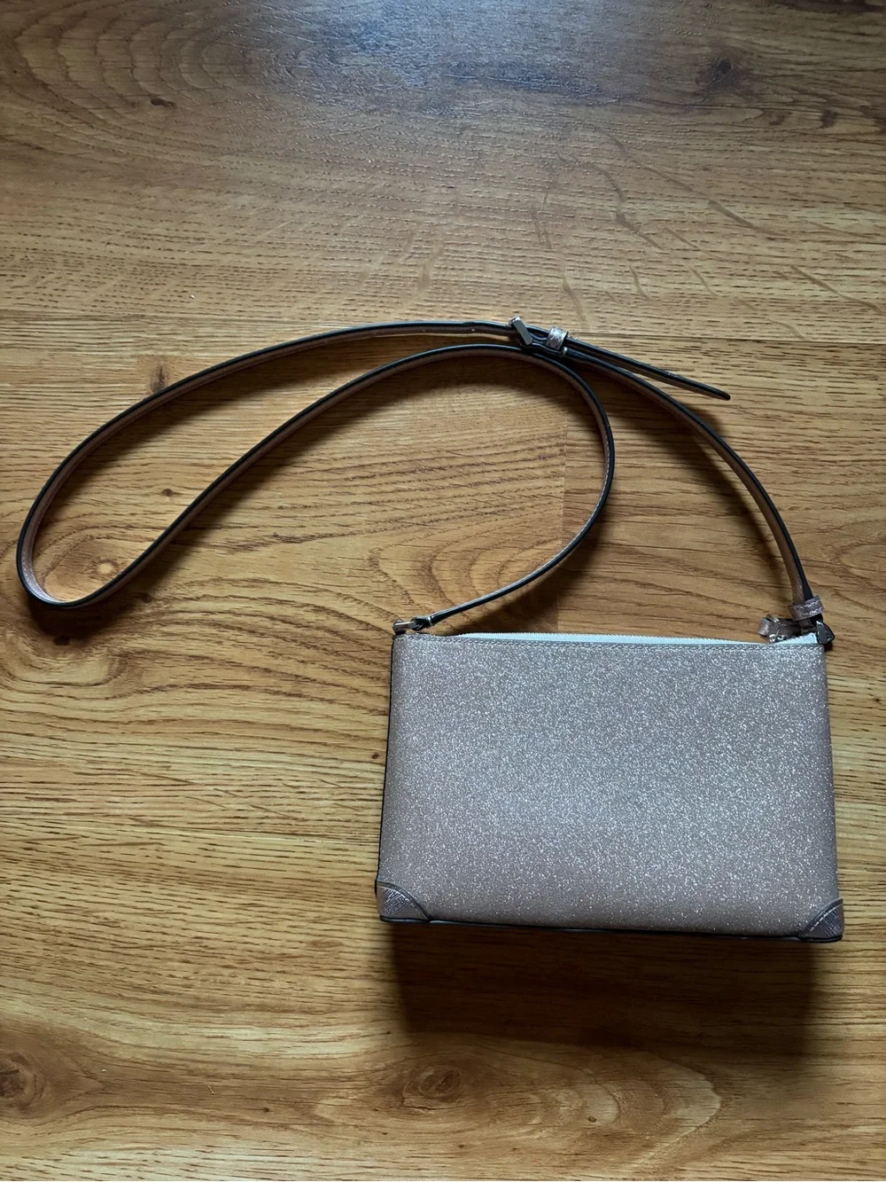 Kate Spade Rose Gold Glitter Fabric Crossbody Purse Bag