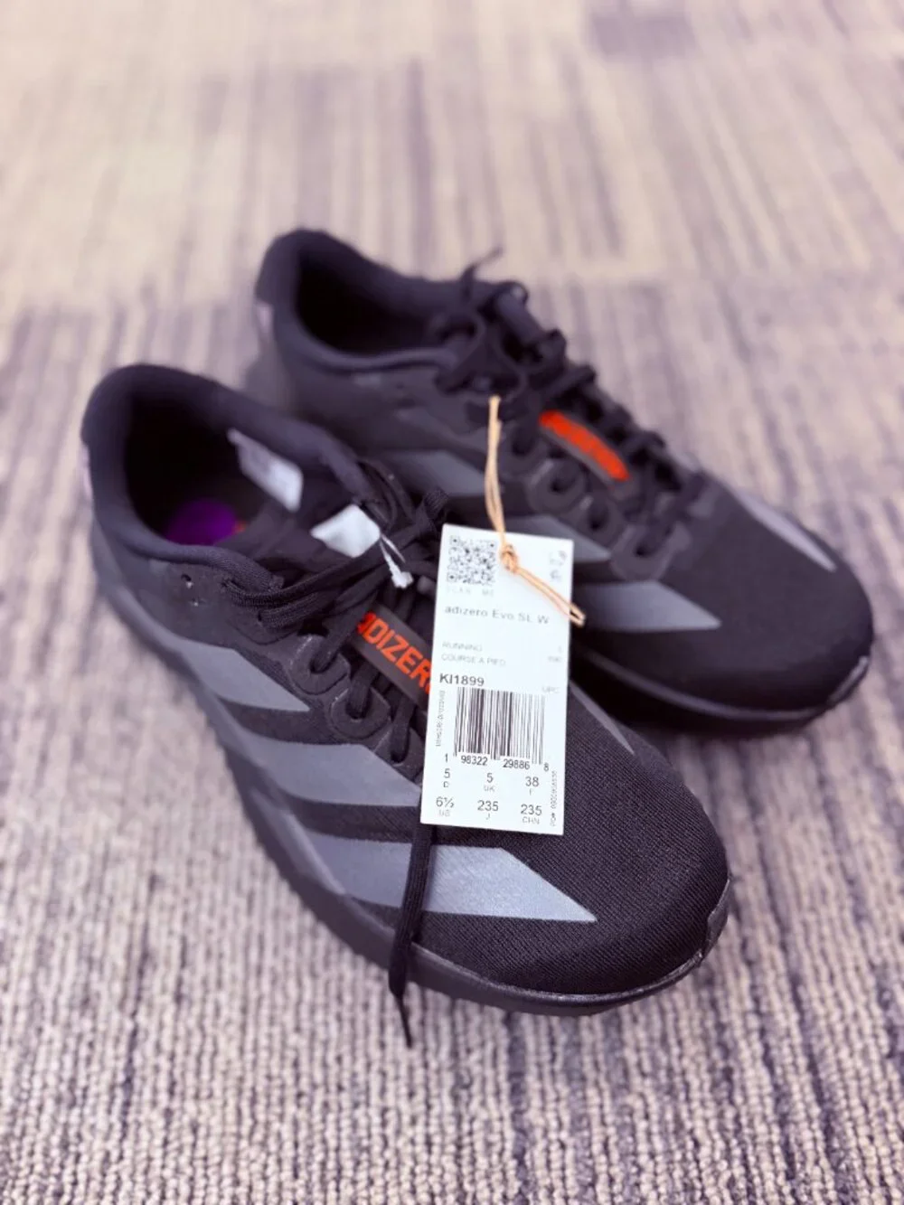 ✨ NEW Adidas Adizero Evo SL - Women's 6.5 / Men's 5 - Black / Grey - NEW ✨