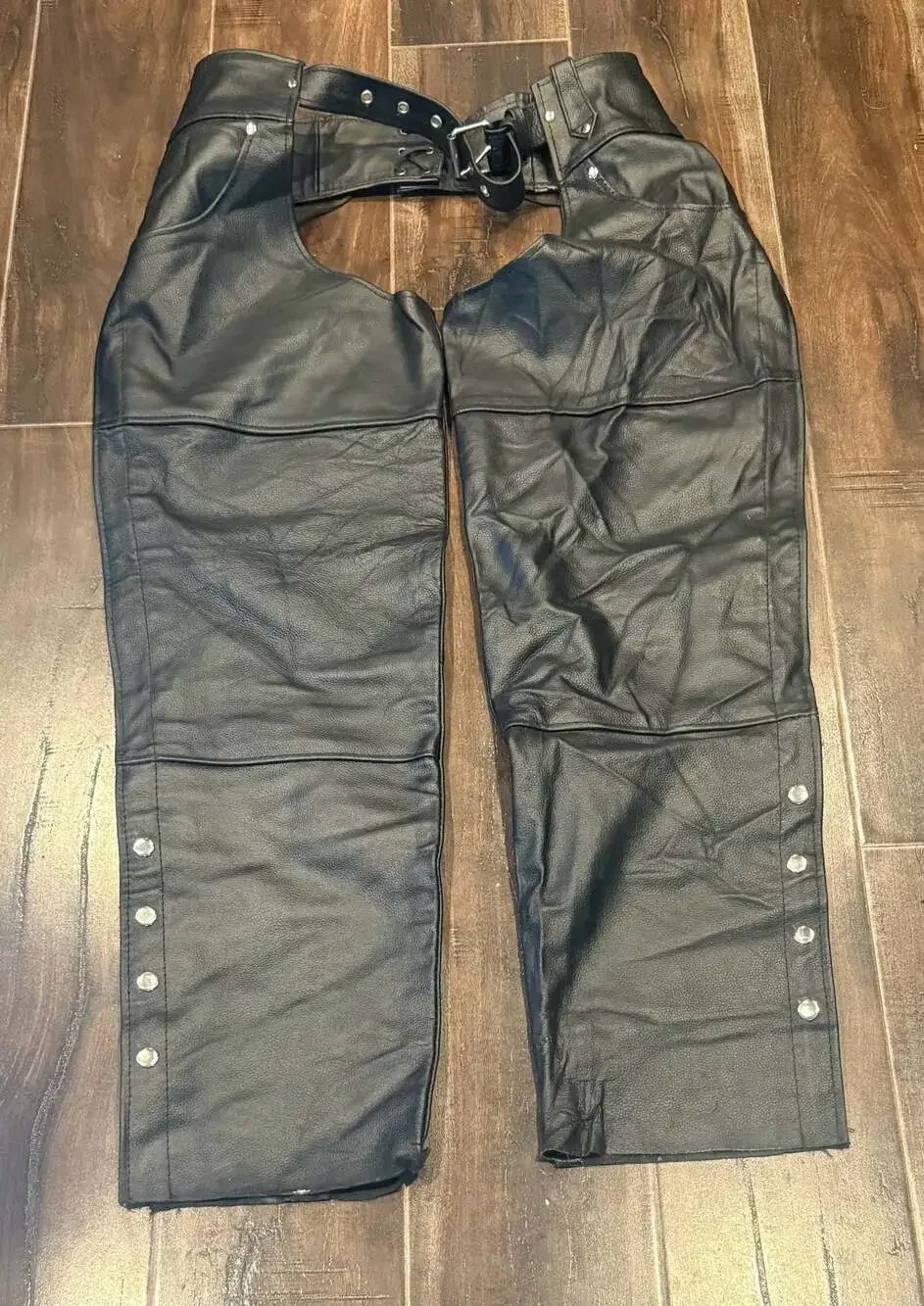 Alpha Cycle Gear Black Leather Motorcycle Chaps