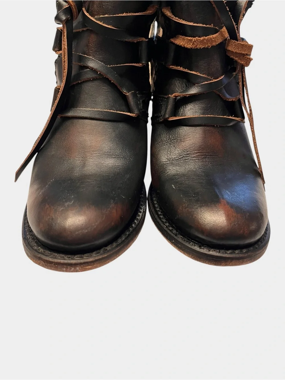 FREEBIRD Surge Leather Cutout Lace-Up Ankle Boots Brown Size 7 Western Boho