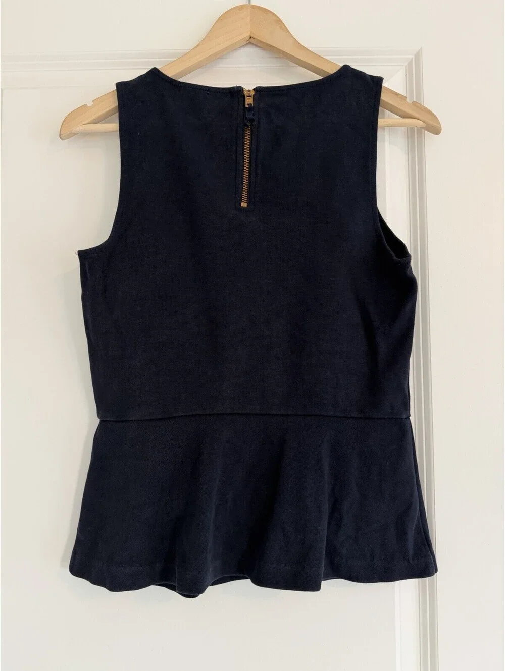 J.Crew Navy Peplum Sleeveless Top with Gold Zip Size XS Chic Preppy Classic
