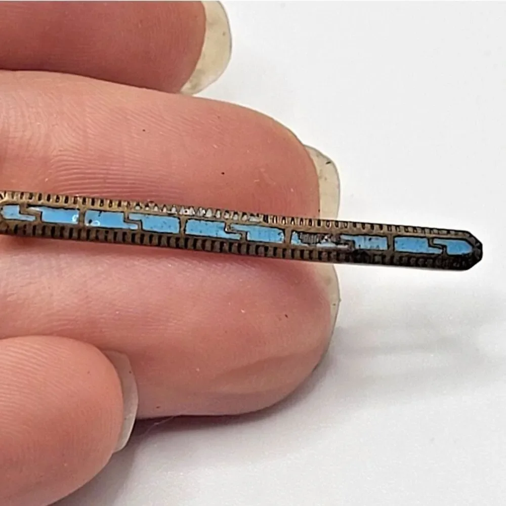 Vintage Copper with Turquoise Enamel Brooch Pin 1.5in