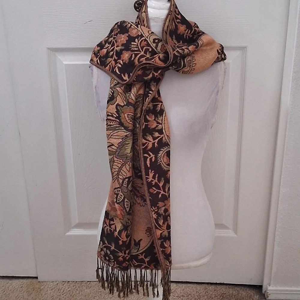 Beautiful Silk Blanket Scarf With Fringe  27
