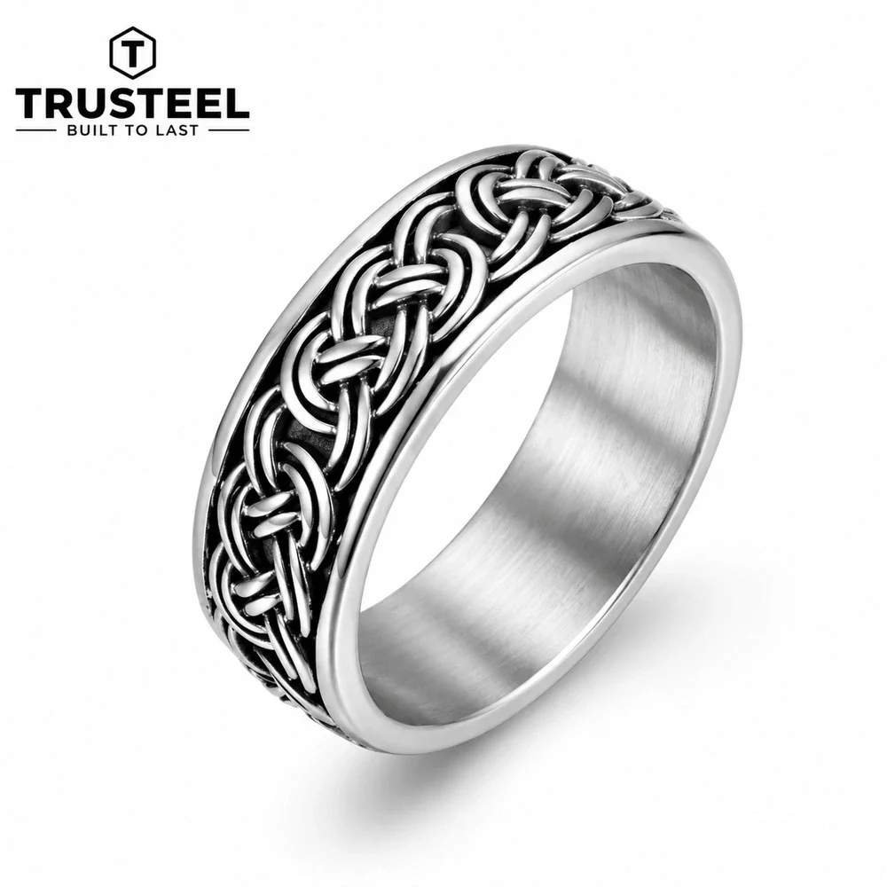 316L Stainless Steel Celtic Knot Ring Viking Wedding Band Comfort Fit Men size 8