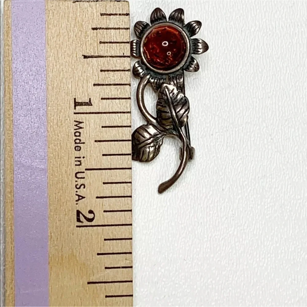 Amber Sterling Silver flower brooch Baltic Floral