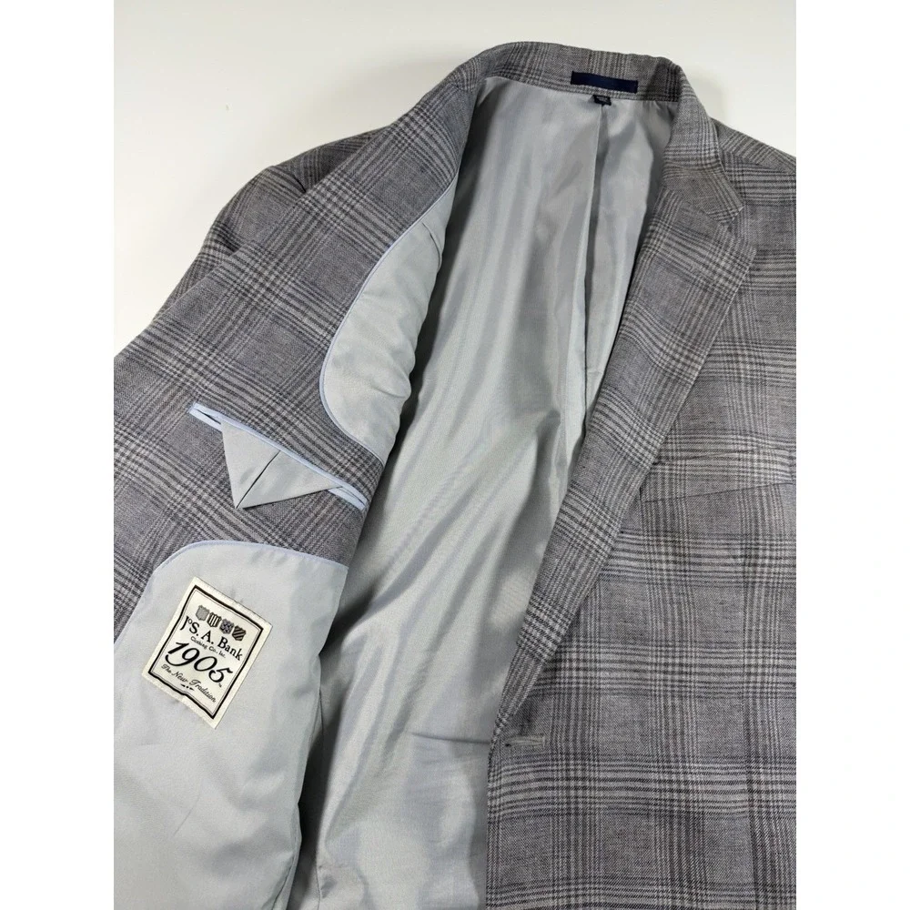 Jos A Bank 1905 Blazer 44R Glen Plaid 100% Linen Tailored Fit Sport Coat Jacket