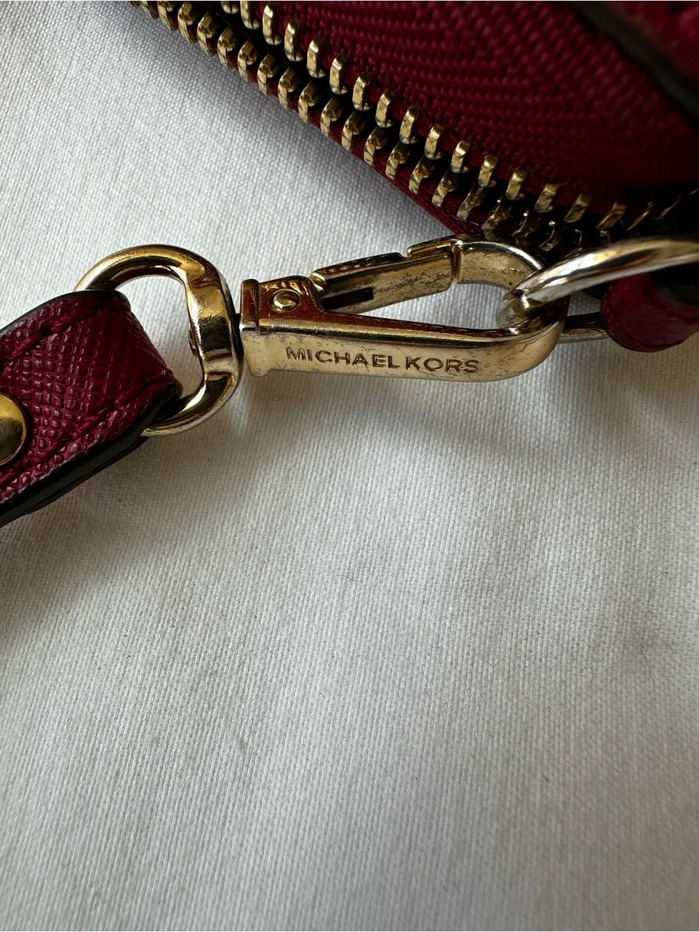 Michael Kors Jet Set Travel  Red Saffiano Leather Zip Around Wristlet Wallet