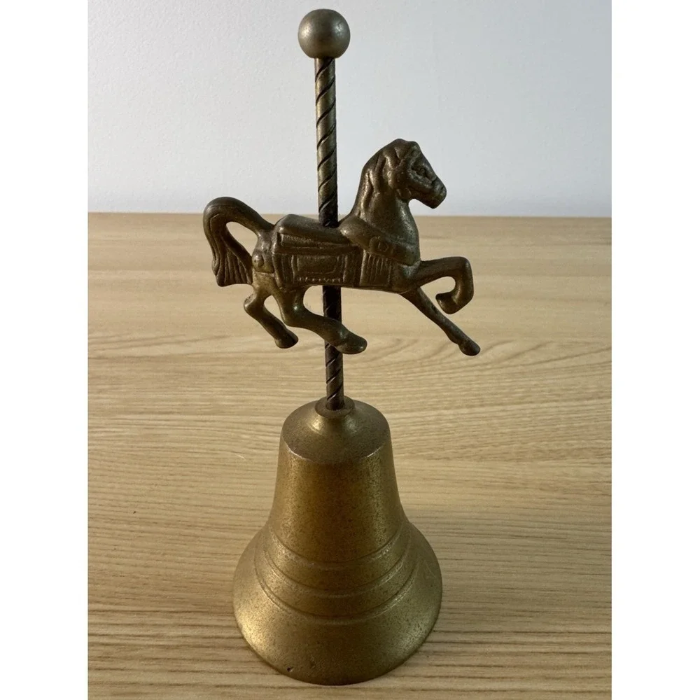 Vintage Brass Carousel Horse Desk Bell Made in Taiwan Decorative Collectible