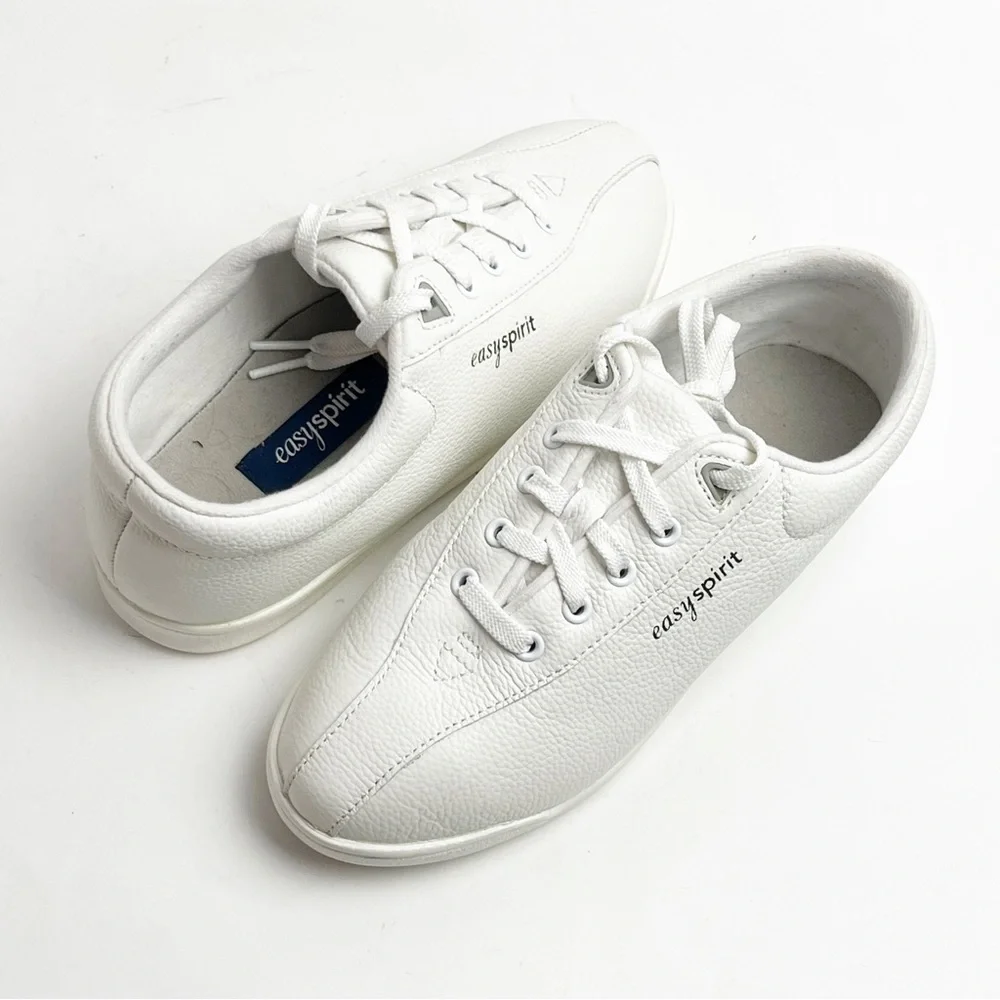 EASY SPIRIT Off White Leather Lace Up Tennis Shoes 7 Walking Cheer Dance