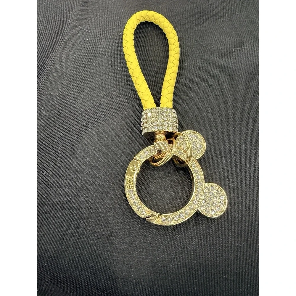 Leather Braided Rope Keychain Pendant Key Car Holder Keyring Mickey Ears Yellow