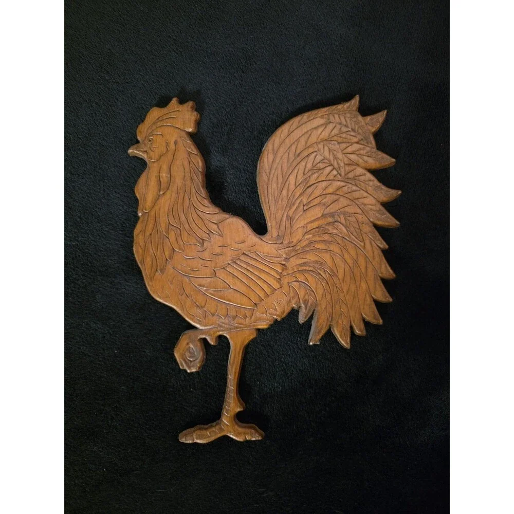 Vintage Wood  Hand Carved Rooster 8.5” Tall
