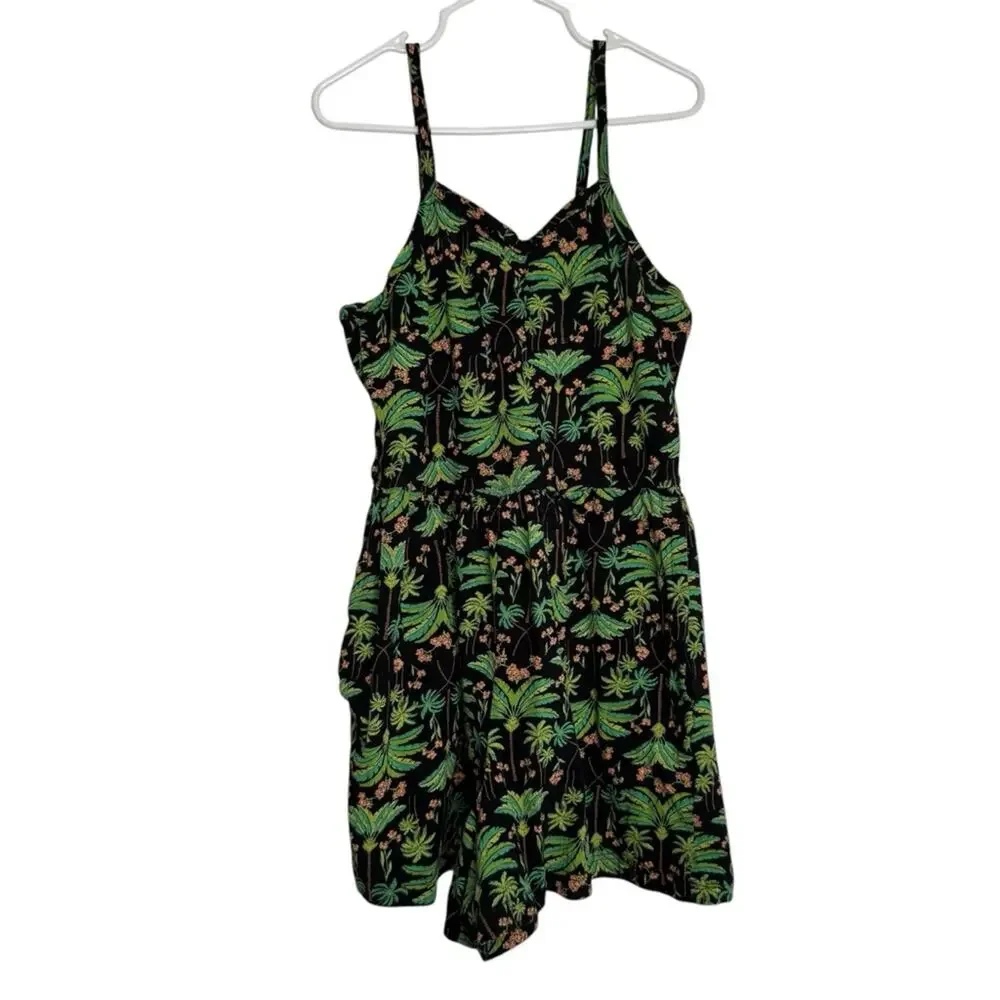 Old Navy Tropical Palm Tree Print One Piece Romper Black Green Size 8 Medium