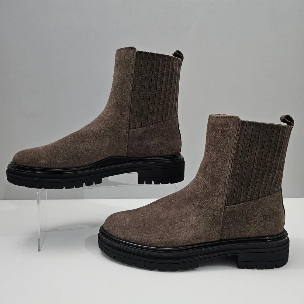 Johnston & Murphy Gianna Chelsea Ankle Boot Womens 9.5 Gray Suede Lug Sole NEW